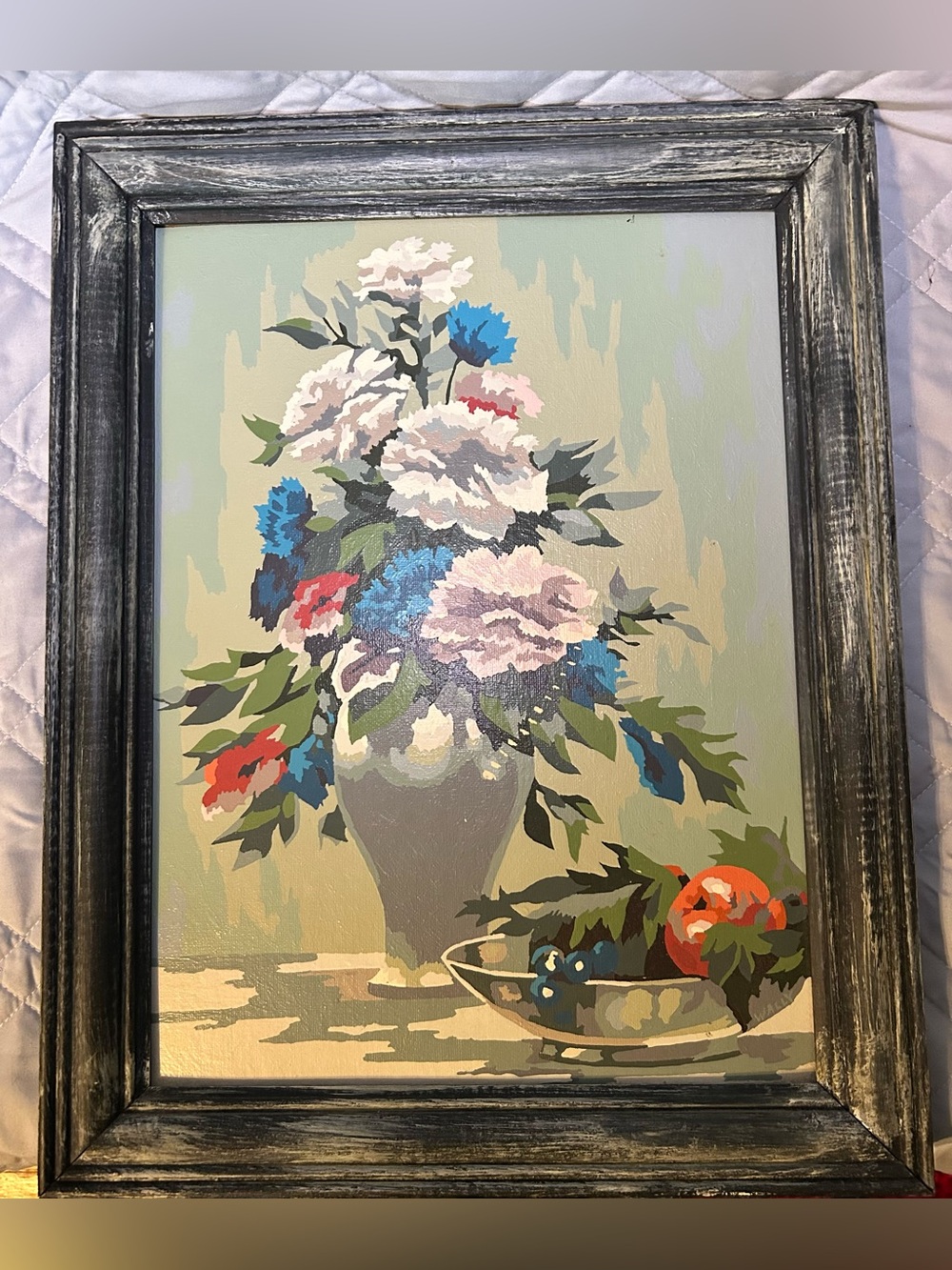 Hand-Painted Floral Vase Vintage Miscentury Floral Paint by Numbers Artwork